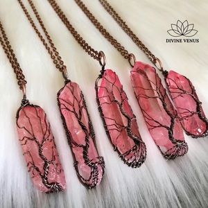 Natural Quartz Wire Wrapped Tree of Life Necklace